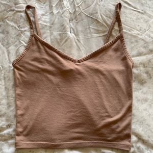 Tan thin Strap cropped top.
